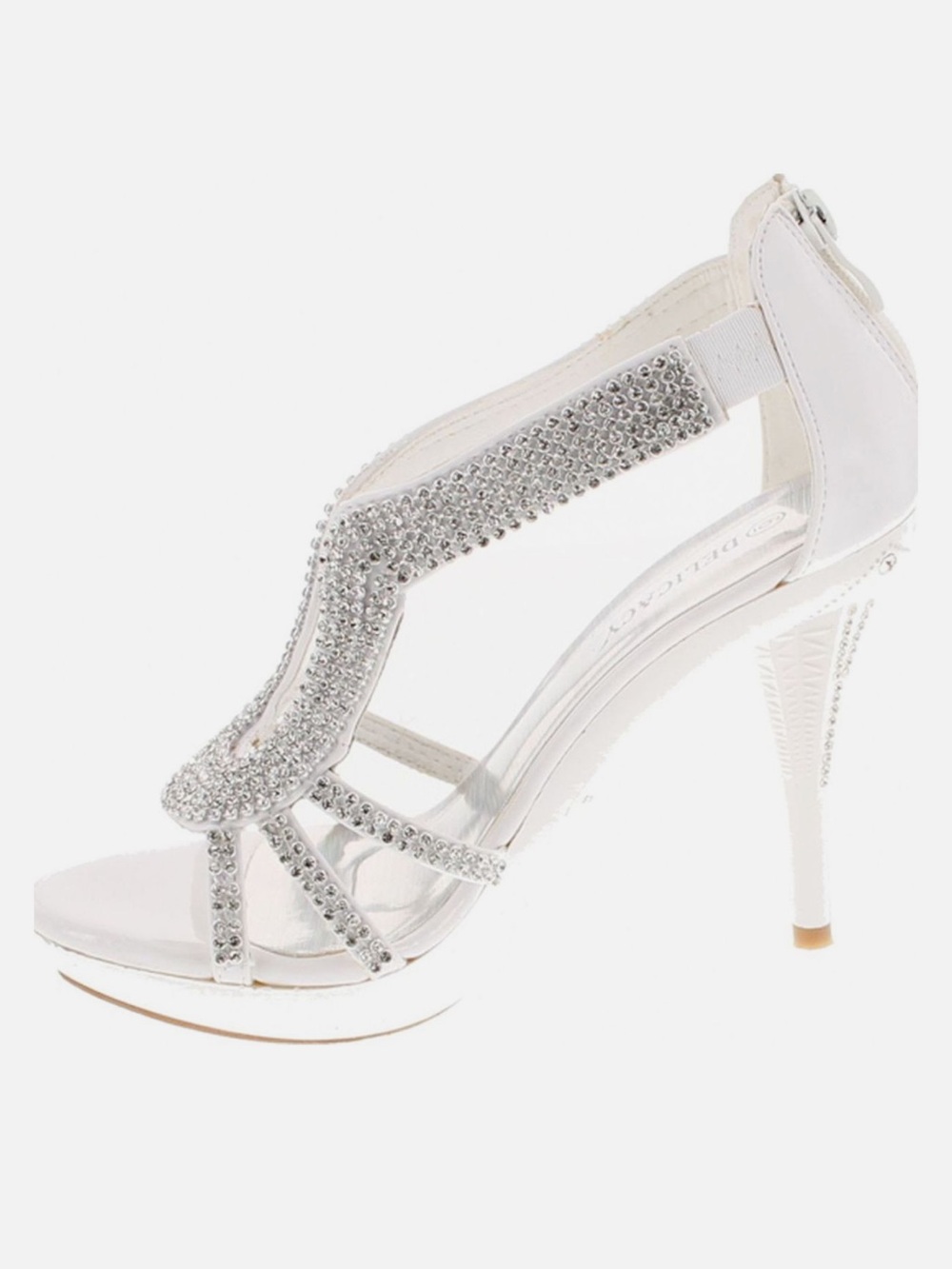 Delicacy White Crystal T-Strap High Heel Sandals